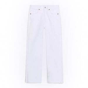 ZARA TRF High Rise Flare Ankle Jeans Size 14 White Raw Hem EUC